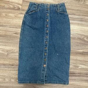 Vintage Classic Denim Western Maxi Button Front Skirt